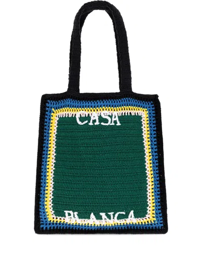Casablanca Lettering Cotton Tote Bag In Green
