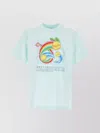 Casablanca Short-sleeved T-shirt In Light Blue Cotton With Graphic Print In Blue