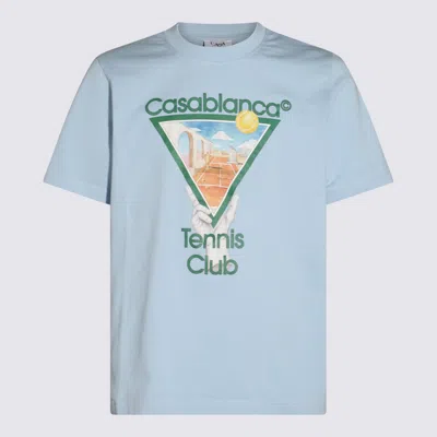 CASABLANCA LIGHT BLUE COTTON T-SHIRT
