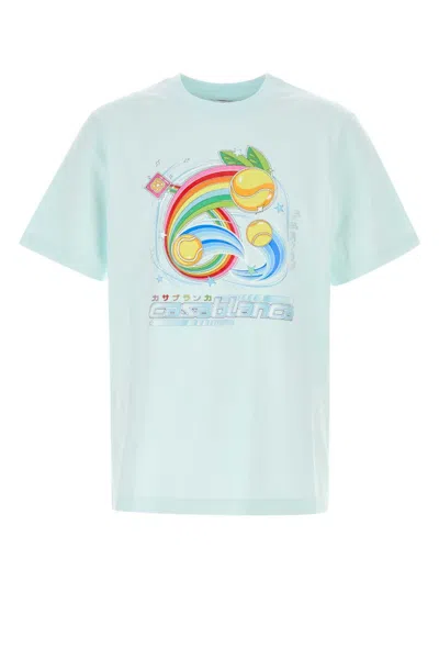 CASABLANCA LIGHT BLUE COTTON T-SHIRT