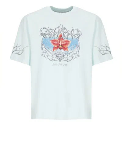 CASABLANCA LIGHT BLUE COTTON T-SHIRT