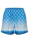 Casablanca Light Blue Monogram Gradient-effect Drawstring Silk Shorts In Blue