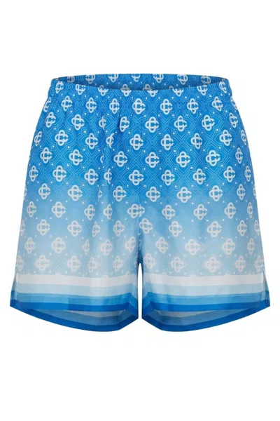 Casablanca Light Blue Monogram Gradient-effect Drawstring Silk Shorts