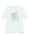 Casablanca Short-sleeved T-shirt In Light Blue Cotton With Graphic Print In Blue