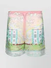Casablanca Linen Shorts With Printed Graphic Design In Grey