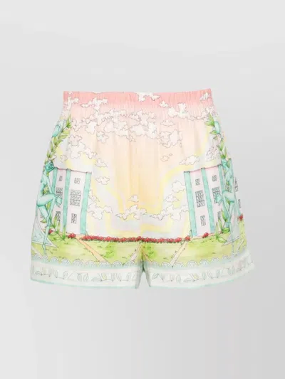 Casablanca Printed Linen Shorts In Multicolour