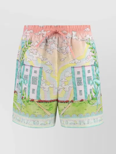Casablanca Linen Shorts With Printed Graphic Design In Multicolor