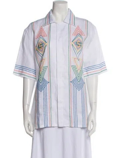 Pre-owned Casablanca Linen Striped Button-up Top W/ Tags In White