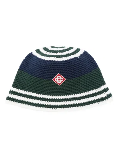 Casablanca Logo-appliqué Crochet Bucket Hat In Blue/ White/ Green