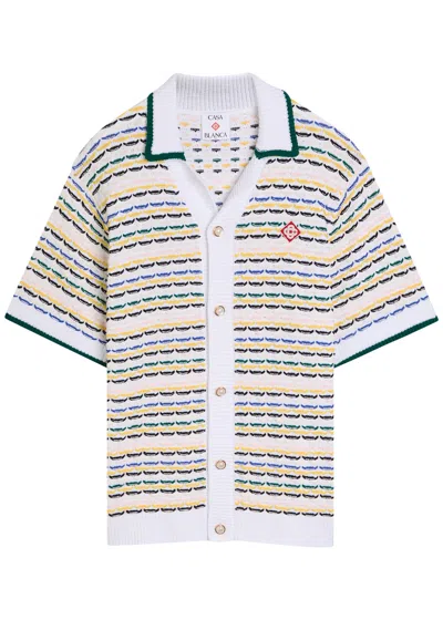 Casablanca Horizontal Stripes Contrasting Edges Polo Shirt In Neutral