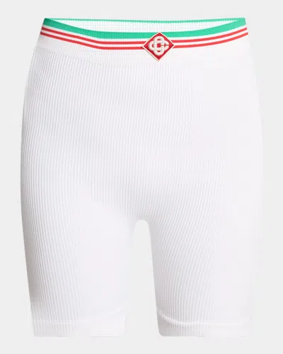 Casablanca Logo-band Seamless Rib Biker Shorts In White