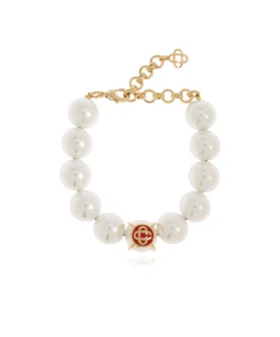 Casablanca Logo Pearl Bracelet In White