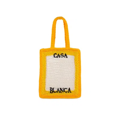 Casablanca Logo Cotton Crochet Tote Bag In Yellow