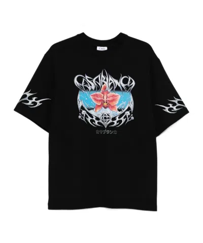 Casablanca Crew Neck T-shirt With Print In Black