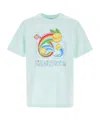 Casablanca Short-sleeved T-shirt In Light Blue Cotton With Graphic Print In Blue