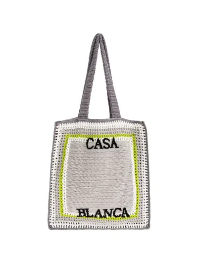 Casablanca Logo Crocheted Tote Bag In Gray
