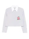Casablanca Cropped Long-sleeved Striped Shirt With Floral Embroidery In Blue