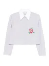 Casablanca Cropped Long-sleeved Striped Shirt With Floral Embroidery In Multi