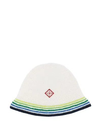 Casablanca Crochet-knit Striped Bucket Hat In White