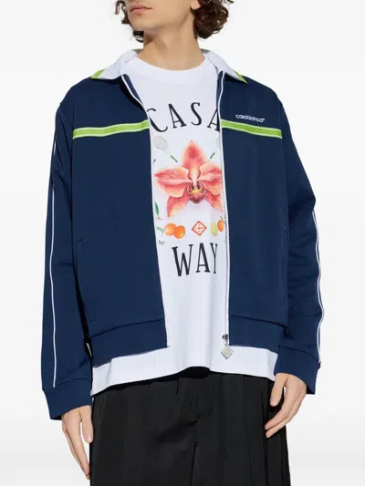 Casablanca Classic Ribbed Knit Sweater With Timeless Design In Blue