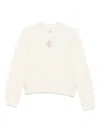 Casablanca Cashmere Blend Fleece Crewneck Top In White