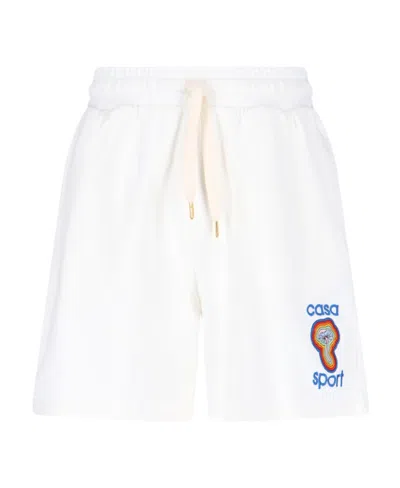 Casablanca Logo Drawstring Shorts In White