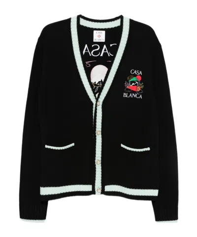 Casablanca Logo Embroidered Cardigan In Black