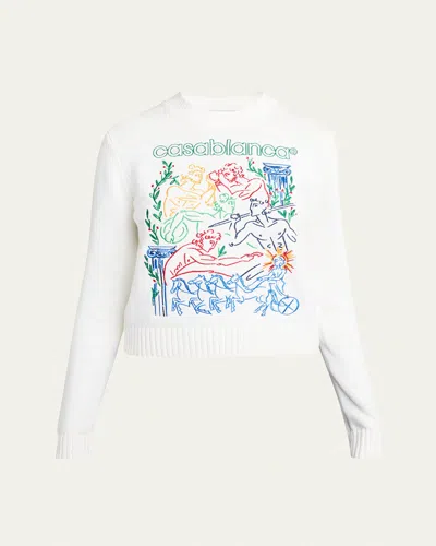 Casablanca Logo Embroidered Crewneck Sweater In White