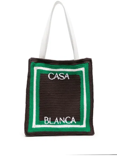 Casablanca Logo Embroidered Crochet Tote Bag.