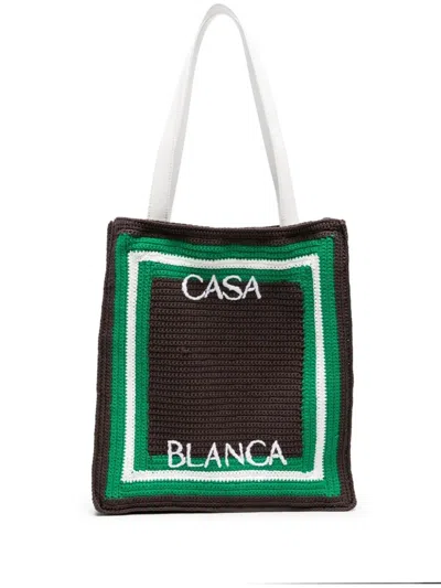 Casablanca Logo Embroidered Crochet Tote Bag. In Black