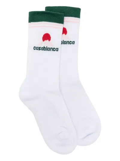 Casablanca Logo-embroidered Ribbed Socks In White