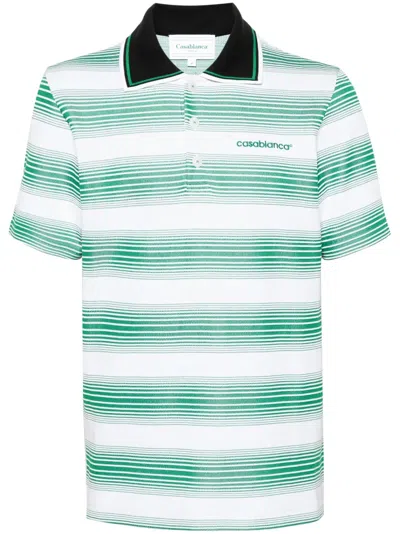CASABLANCA LOGO-EMBROIDERED STRIPED POLO SHIRT