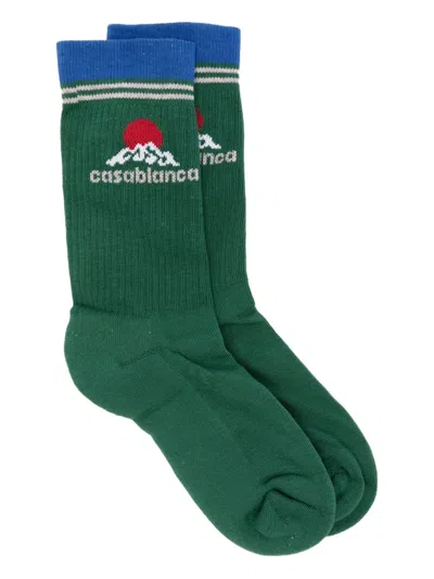 Casablanca Logo-embroidered Striped Socks In Green