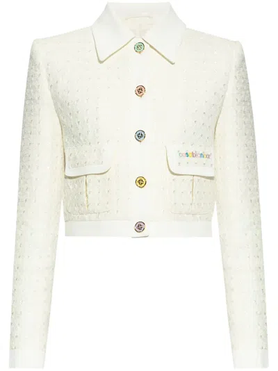 Casablanca Collared Neck Cotton Blend Jacket In White
