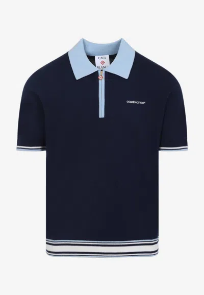 Casablanca Logo-embroidered Wool Polo T-shirt In Blue