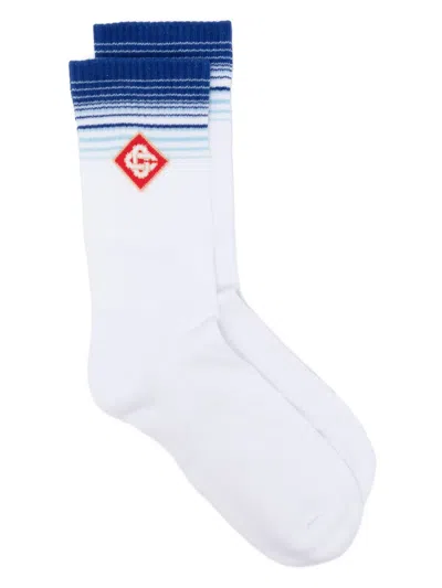 Casablanca Logo-jacquard Socks In Blue Border Gradient