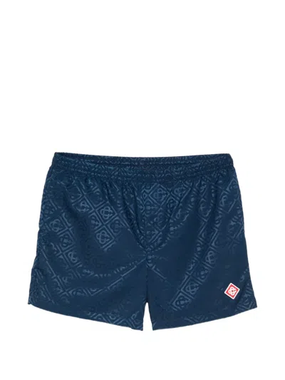 Casablanca Mens Navy Monogram Jacquard Swim Shorts In Blue