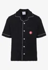 Casablanca Black Shirt With Classic Lapels And All-over Embossed Monogram In Blue