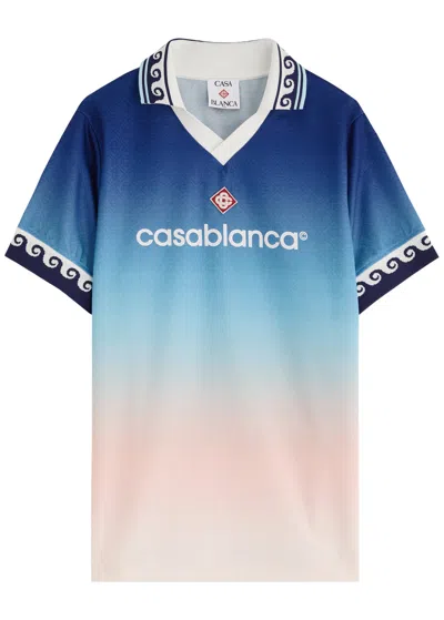 Casablanca Logo-monogrammed Dégradé Woven Polo Shirt In Blue