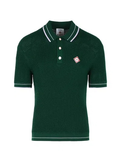 Casablanca Logo-patch Buttoned Polo Shirt In Green