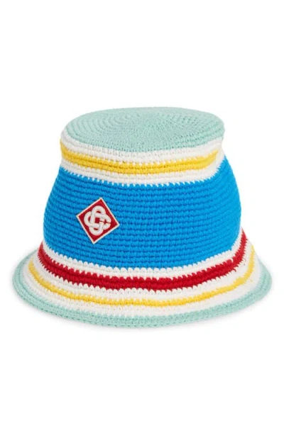 Casablanca Logo Patch Cotton Crochet Hat In Blue Multi