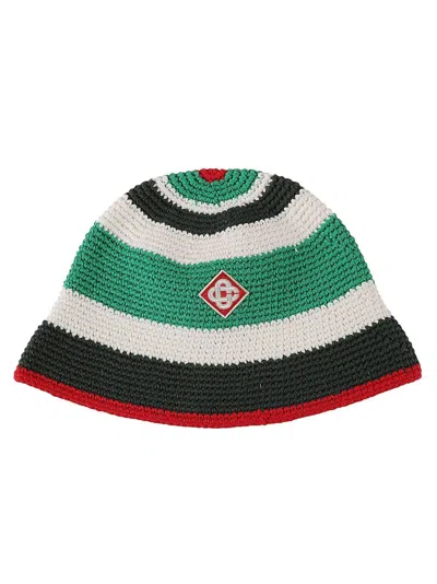 Casablanca Logo Patch Crochet Hat In Green/ White