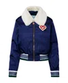 Casablanca Logo-patch Faux Fur-collar Jacket In Blue