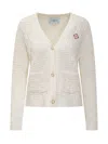 Casablanca Column Stitch Cardigan In White