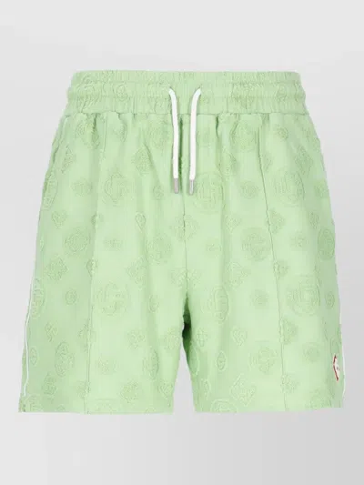 Casablanca Monogram Cotton Bermuda Shorts Side Pockets In Green