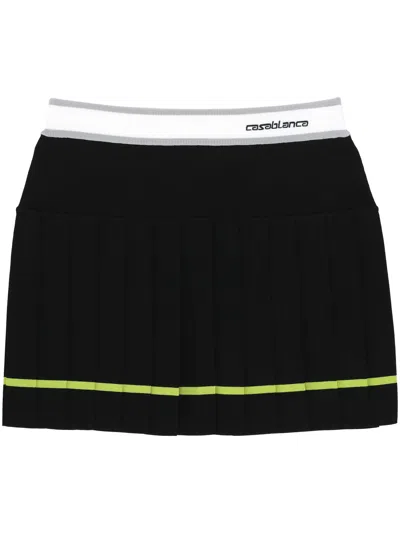 Casablanca Logo Patch Striped Cropped Mini Skirt With Elastic Waist In Black
