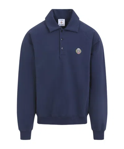 CASABLANCA POLO-NECK EMBROIDERED SWEATSHIRT