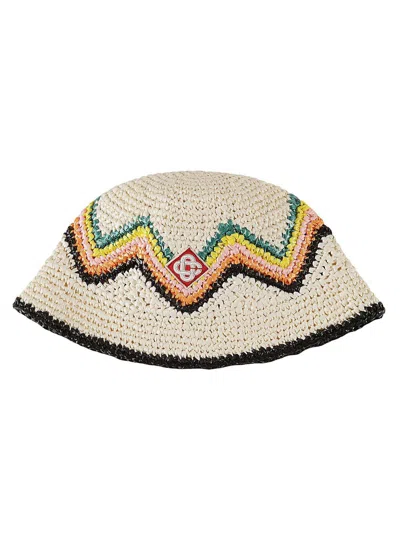 Casablanca Logo Patch Zigzag Interrwoven Bucket Hat In White/ Multi