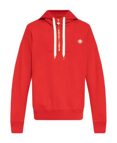 Casablanca Logo-patch Zip-neck Hoodie In Red