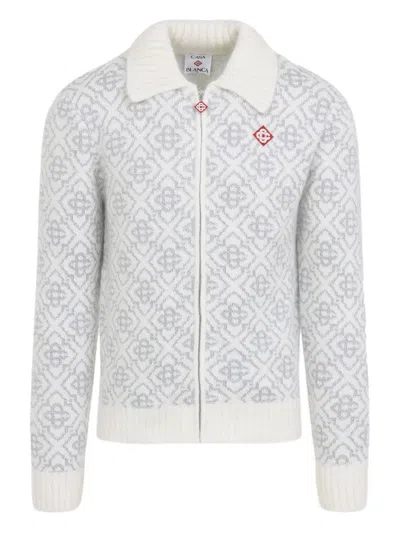CASABLANCA LOGO-PATTERN ZIP-FASTENING CARDIGAN